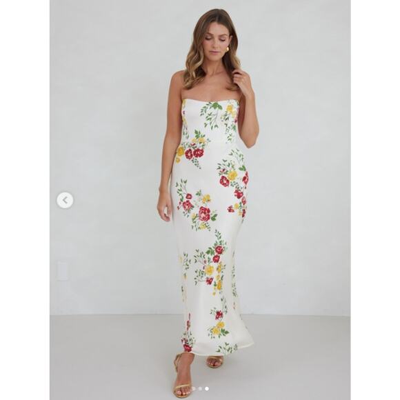 Park Fifth Dress Womens Small Brodie Maxi White Floral Slip Romantic Feminine - Picture 1 of 11